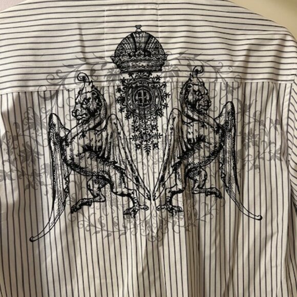 Sharp Fit Button Up Dress Shirt for Men - B/W stripes with Special Graphics NWOT - Picture 9 of 9